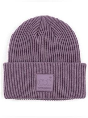 C.C solid ribbed Knit Detail Beanie with Rubber Patch - violet 🕊️✨NWOT